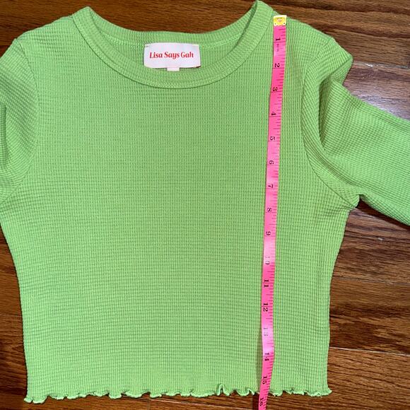 Lisa Says Gah Lola Long Sleeve Green Cropped Thermal Shirt Size Small - Picture 12 of 14